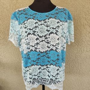 Laced Ombre Short Sleeve Blouse